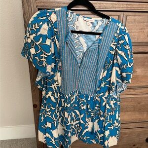 Blue and White Floral Women's Top